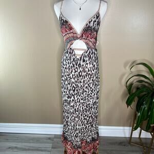 Boho Cut Out Maxi Backless Dress Leopard Summer Vacation Size S